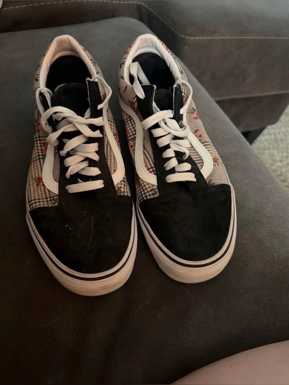 Vans Black, White & Red Plaid Low-Top Sneakers